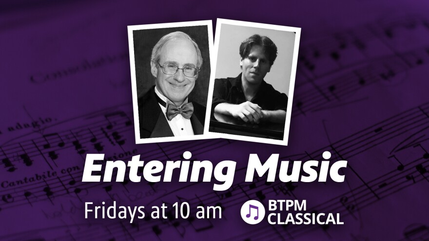 Photos of Stratton Rawson and Richie English with text reading "ENTERING MUSIC FRIDAYS AT 10AM with the BTPM Classical logo