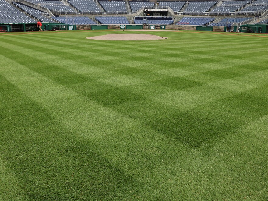 National Park's classic, checkerboard field, taken from second base.