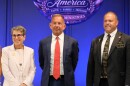 Hollie Noveletsky, Anthony DiLorenzo and Brian Cole, who are running in the Republican primary for the 1st Congressional District, following a debate in Brentwood on Aug. 13, 2026.