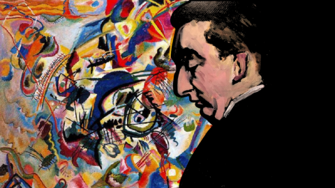 Thomas de Hartmann, with Kandinsky's "Composition 7" in the background