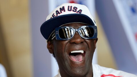 FILE - Flavor Flav laughs during an interview with The Associated Press at the USA house at the 2024 Summer Olympics, July 25, 2024, in Paris, France.