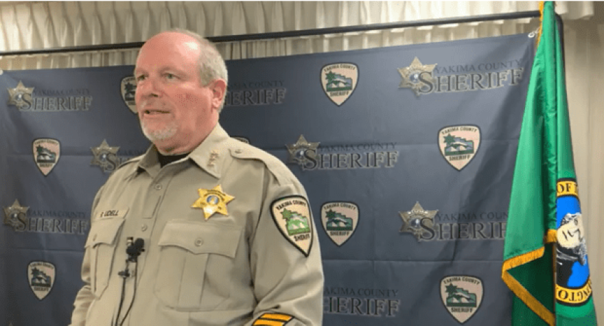 Yakima County Sheriff Robert Udell, Yakima County Sheriff, held a press conference to discuss the ptalk about the Regional Criminal Intelligence Center proposal. Photo from live streaming via Facebook.