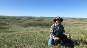 Mobridge rancher, David Dagley with cowdog Annie.