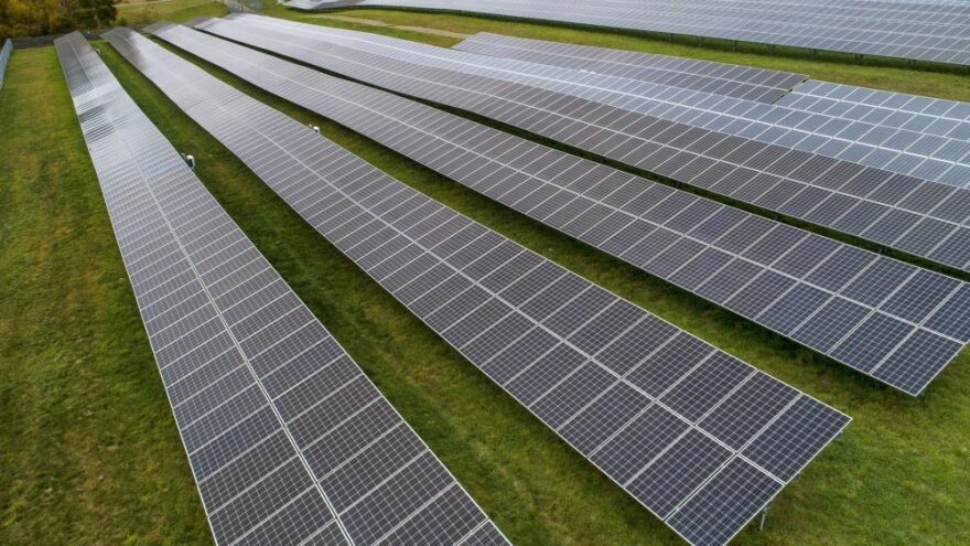 Solar panels in a field at Knowlton Farm, Grafton, Mass.