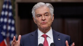 FILE - Administrator for the Centers for Medicare & Medicaid Services Dr. Mehmet Oz speaks during a news conference on efforts to combat fraud, in the Old Eisenhower Executive Office Building on the White House campus Feb. 25, 2026, in Washington. (AP Photo/Tom Brenner, File)