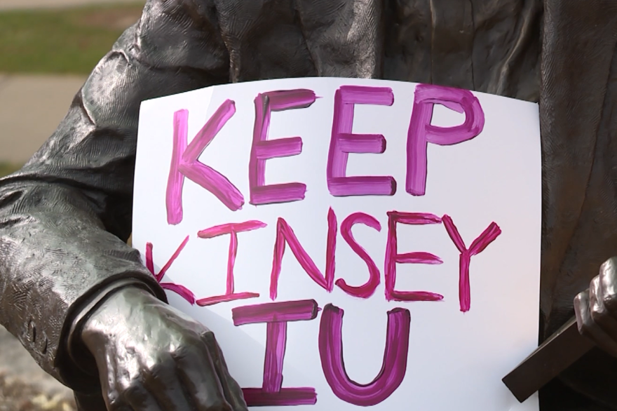 Supporters demonstrated on Indiana University Bloomington's campus in 2023 and 2024, wanting to keep the Kinsey Institute part of the university. (FILE: WTIU News)