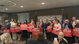 Robert Smullen addressing supporters and staff in Johnstown New York as he announces