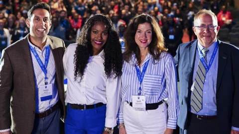 New leaders at the Illinois Federation of Teachers include, from left: Pankaj Sharma, secretary-treasurer; Stacy Davis Gates, president; Cyndi Oberle-Dahm, executive vice president, and John Miller, membership secretary.