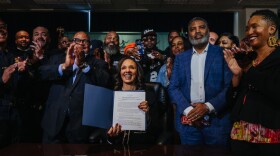 Detroit Mayor Mary Sheffield signs the executive order creating the Office of Neighborhood and Community Safety.