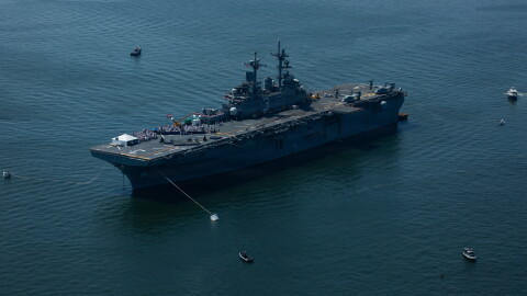 USS Kearsarge (transits the Hudson River for the Parade of Sail during the International Naval Review 250 in New York City.
