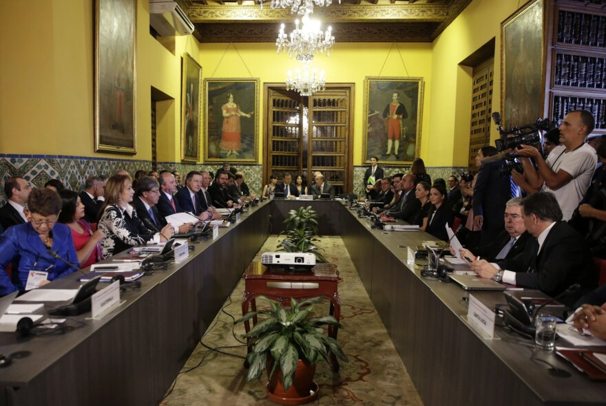 Foreign Ministers of the Lima Group meet in Lima, Peru, on Friday.