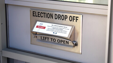 A ballot drop box in downtown San Luis Obispo.