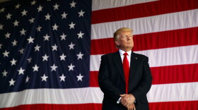 President Donald Trump is introduced to speak to U.S. military troops at Naval Air Station Sigonella, Saturday, May 27, 2017, in Sigonella, Italy. (Evan Vucci/AP)