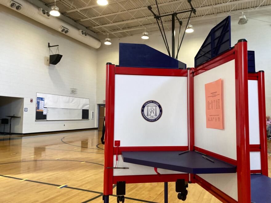 Polling locations, like this one at Shelby Traditional Academy in Louisville, are open from 6 a.m. to 6 p.m. local time for the May 17 primary.