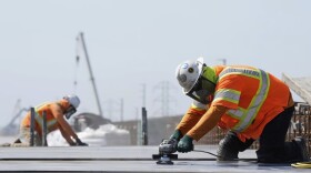 Ironworkers with the California High-Speed Rail Authority work on the Hanford Viaduct, Tuesday, April 15, 2025, in Kings County, Calif.