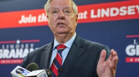 FILE - Sen. Lindsey Graham, R-S.C., speaks with supporters after filing his reelection paperwork, March 16, 2026, in Columbia, S.C. (AP Photo/Meg Kinnard, File)