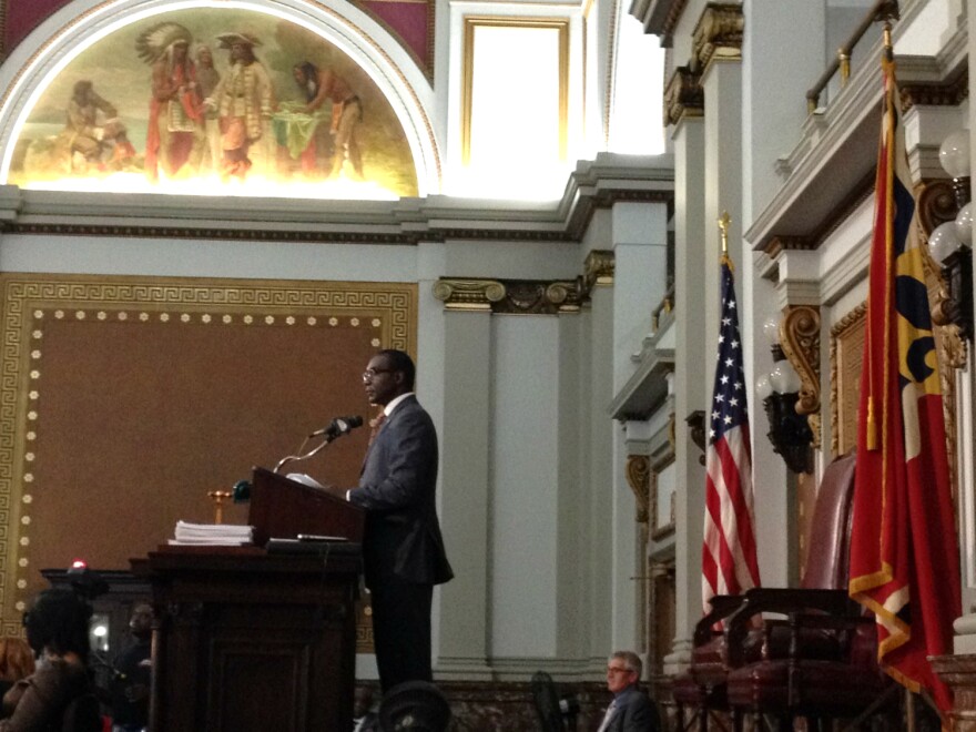 Board of Aldermen President Lewis Reed presides over the debate over tax increment financing for the NorthSide Regeneration project. Reed voted for Tammika Hubbard's bills, which need a final vote before they go to Mayor Francis Slay's desk.