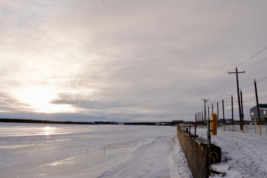 The Kuskokwim River ice in front of the Bethel seawall on January 29, 2019.