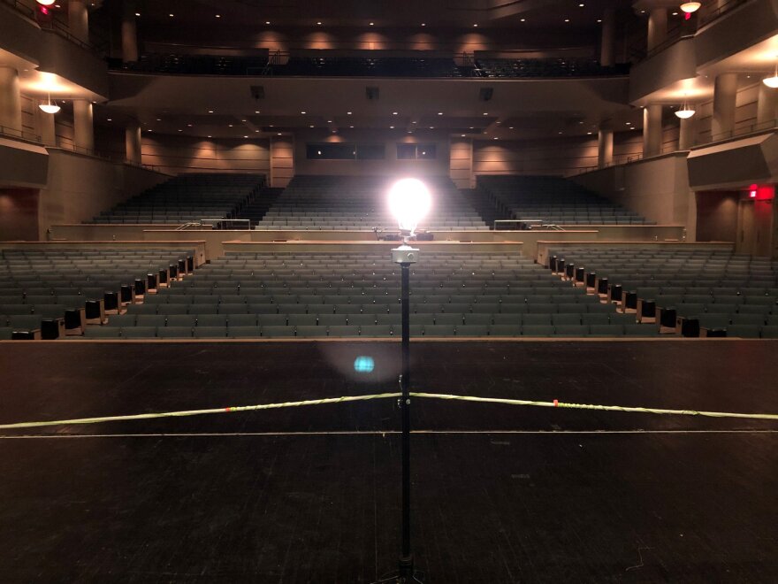 A May 15, 2020 post on Clark State Performing Arts Center's FaceBook page shows the theatre's "ghost light" with the simple quote: "We'll reach up and rise again."