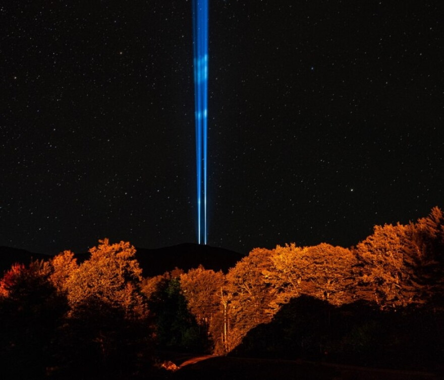 A view of the lights on top of Mount Washington, commemorating the 25th anniversary of the Sept. 11, 2001, attacks in New York. 