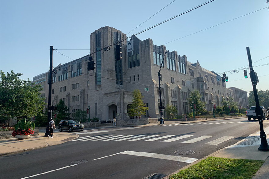 The Kelley School of Business on the corner of Tenth Street and Fee Lane