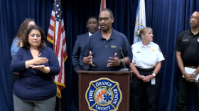 FEMA representative Charles Williams speaks at an Orange County press conference in Orlando on Monday. Image: Orange County via YouTube
