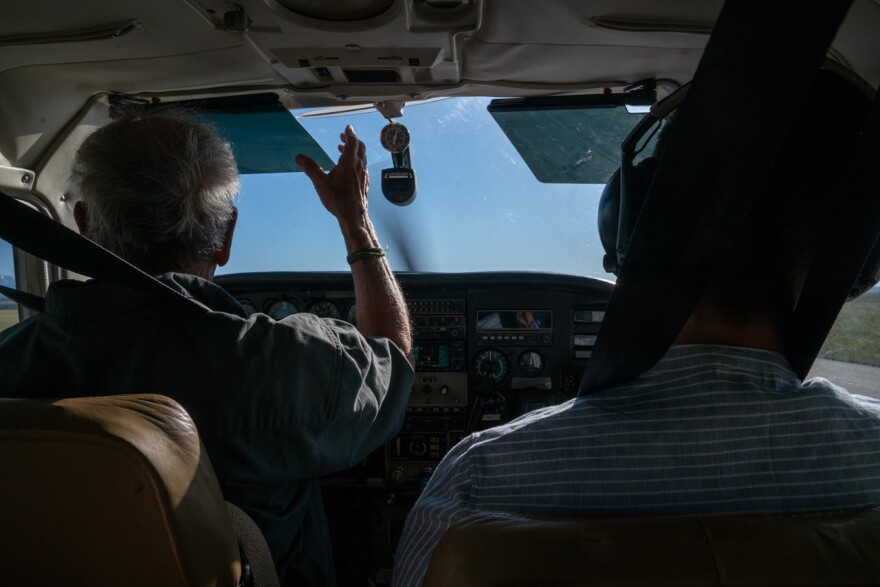 Pilot Bruce Gordon and Park County planner Lawson Moorman in a single-engine Cessna 210 fly over the county in June 2021.