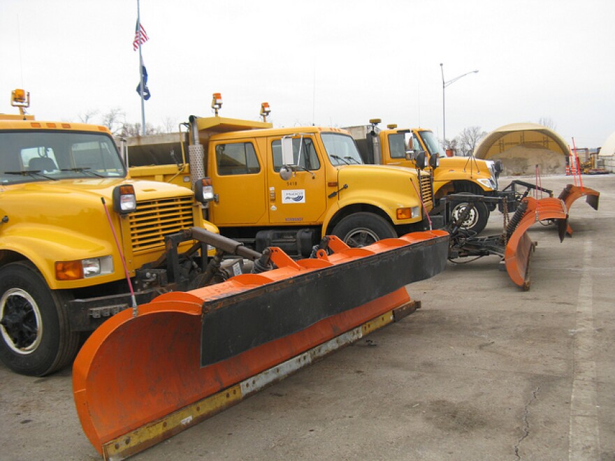 MoDOT plow and salt trucks get ready for a winter storm