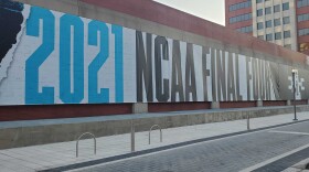 Signage for March Madness along Georgia Street ahead of the tournament.