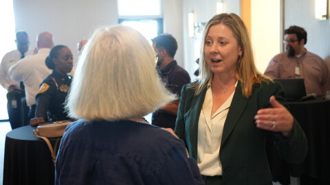 Karen Jumonville, one of the three finalists for Tallahassee City Manager, talks during the finalist meet-and-greet event on Sept. 1, 2026.