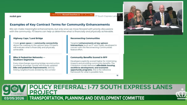 The N.C. Department of Transportation discussed I-77 toll lanes with the City Council Thursday.