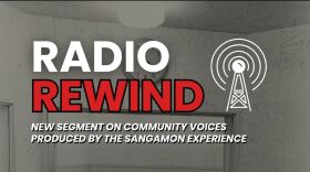 Radio Rewind logo over photo of Rich Bradley hosting State Week in Review in the 1970s