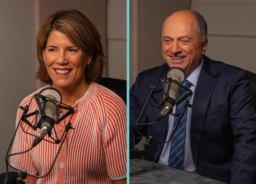 Democrat Helena Foulkes(left) and independent Ken Block are competing for Rhode Island's next governorship. A new WPRI-TV/Emerson College poll shows Foulkes leading Block by nine percentage points with the Nov. 3 general election approaching. Credit: Ocean State Media