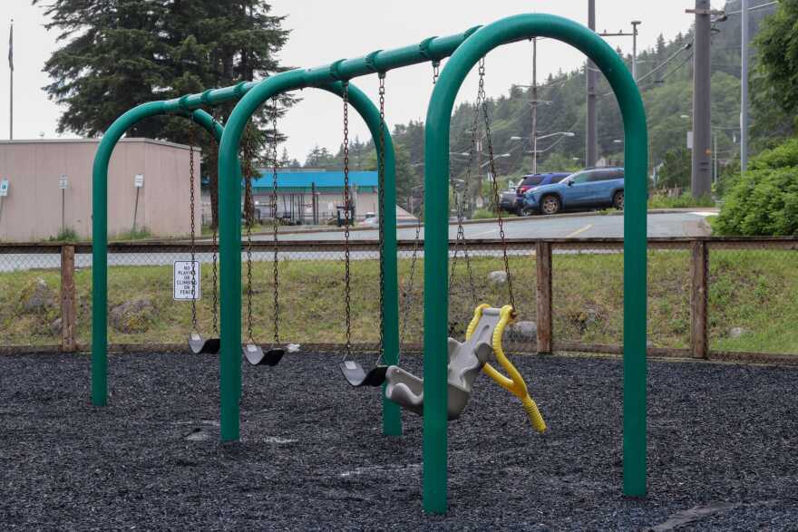 A swing set at Harborview Elementary School on July 9, 2025.