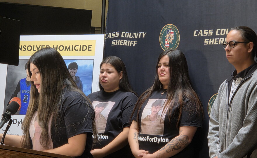 Dalyla Oothoudt, 17, speaks on her and Dylon's dreams of graduating together during an Oct. 7, 2026, press conference at the Leech Lake Tribal Justice Center in Cass Lake. Standing behind her are