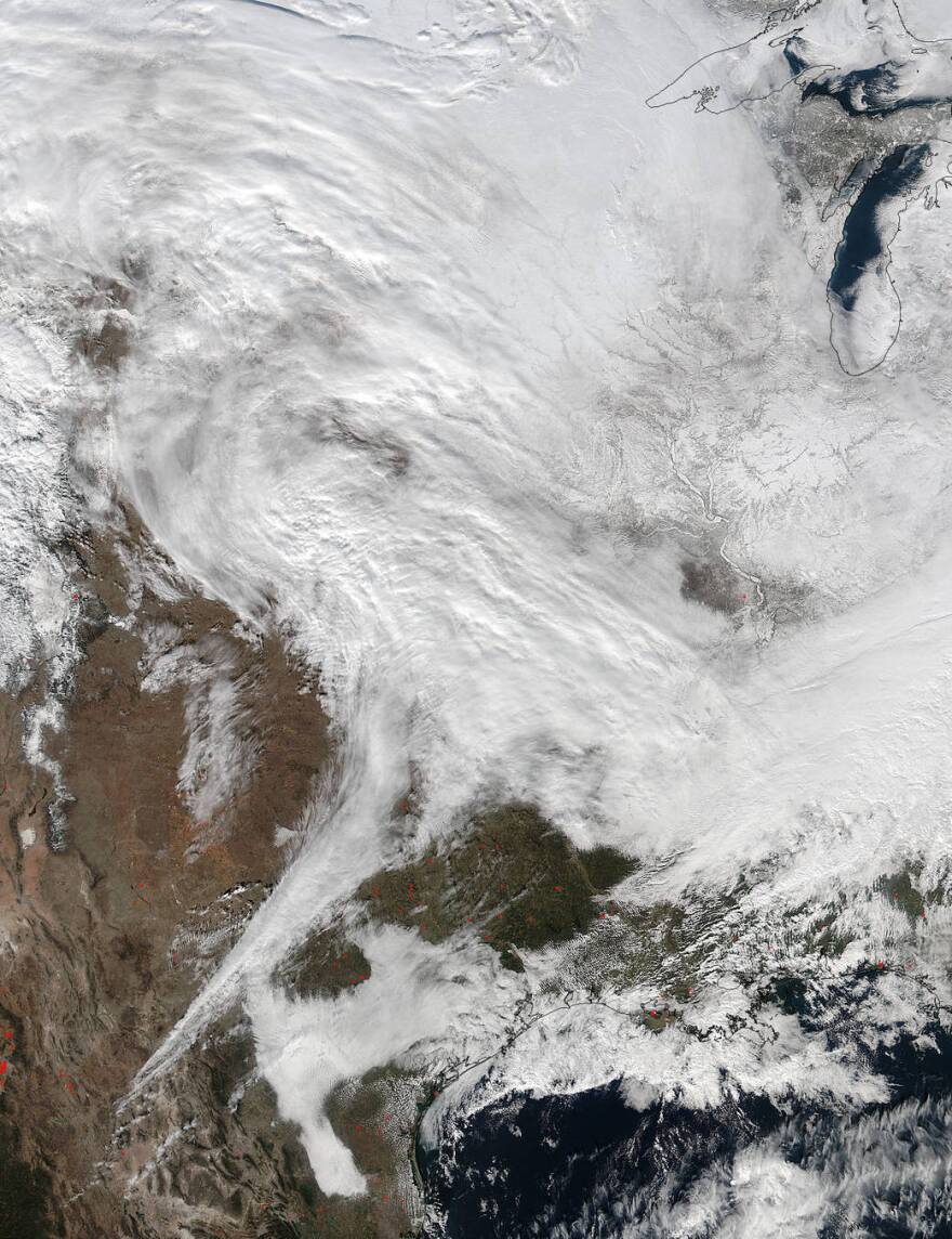 NASA's image of the day Thursday showed the storm on Wednesday, when it was still building over the central U.S. The storm system started in the Pacific ocean, tracked across the U.S. to the Gulf Coast and then moved toward the Mid-Atlantic region.