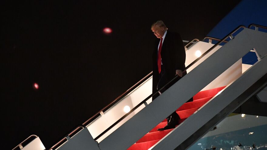 President Trump steps off Air Force One upon arrival at Andrews Air Force Base in Maryland Wednesday.