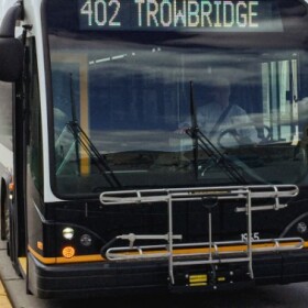 A Columbia bus is pulled up to the sidewalk on the MU campus. In this episode of Reverberations, KBIA's Cass Isele explored how transit service in Columbia changed over time.
