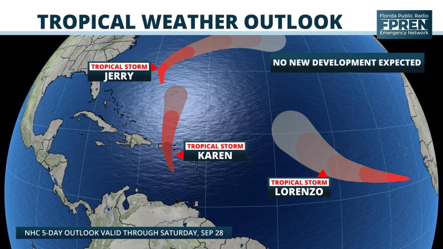 Storm tracks for Jerry, Karen, Lorenzo