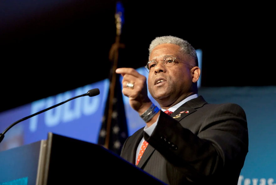 Texas GOP Chair Allen West says the party's new "We are the storm" slogan is from a favorite quote of his, not a subtle reference to an online conspiracy theory.
