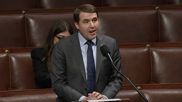 Congressman Chris Pappas speaking in favor of the Veterans' Transition to Trucking Act, legislation aimed at making it easier for veterans to gain trucking licenses