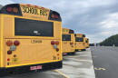 School buses wait for Indiana students on Aug. 6, 2026.