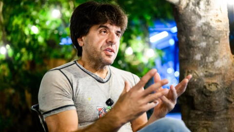 Karl Deisseroth, one of the three recipients of the 2026 Nobel Prize in medicine, answers questions at home on Monday, Oct. 5, 2026, in Stanford, Calif. (Noah Berger/AP)