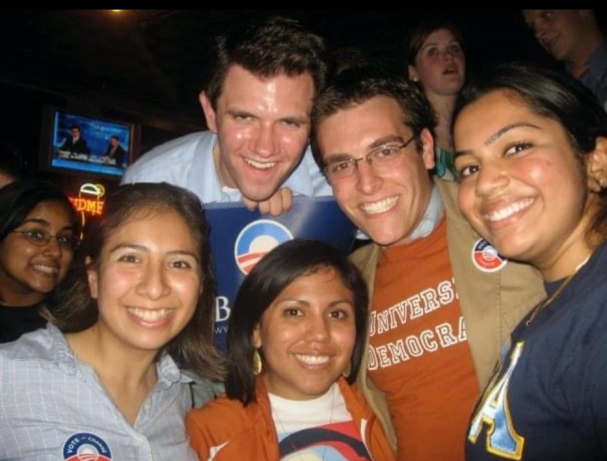 Talarico, Hall and other friends on election night in 2008 when Barack Obama beat John McCain to win the presidency. Their relationship became frayed the next year when Talarico led University Democrats to endorse student government candidates who had opposed a measure calling for tuition rates to be regulated again.