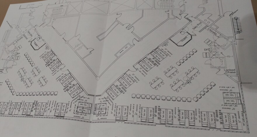 The plans for the remodeled section shows beds for 48 inmates in two pods.