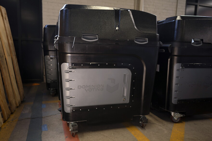 A Dominion Voting ballot scanner is seen in Luzerne County's warehouse in Wilkes-Barre, Pa., Wednesday, Sept. 13, 2023.