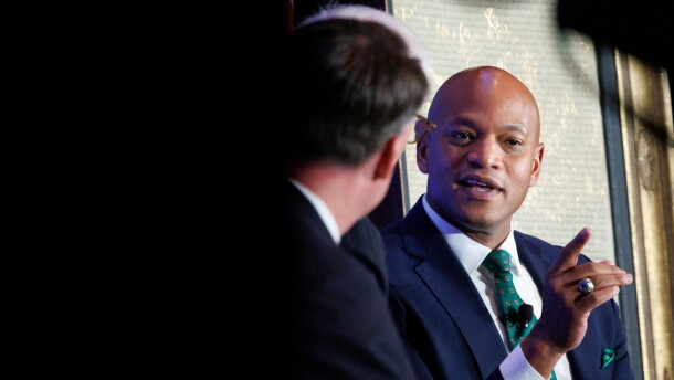 Gov. Wes Moore, D-Md., vice chair of the National Governors Association, responds to a question by Economic Club of Washington Chairman David Rubenstein at the Economic Club of WashingtonWednesday, Feb. 18, 2026, in Washington. (AP Photo/Tom Brenner)