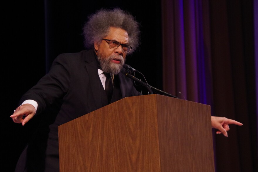Public intellectual and 2024 presidential candidate Cornel West addresses at Western Michigan University's Martin Luther King Jr. Day celebration on January 19, 2026.