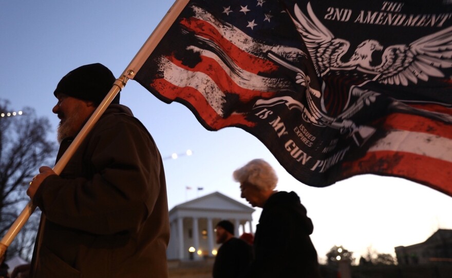 David Agee of Virginia's Henrico County prepares for the gun rally at the Virginia State Capitol on Monday.
