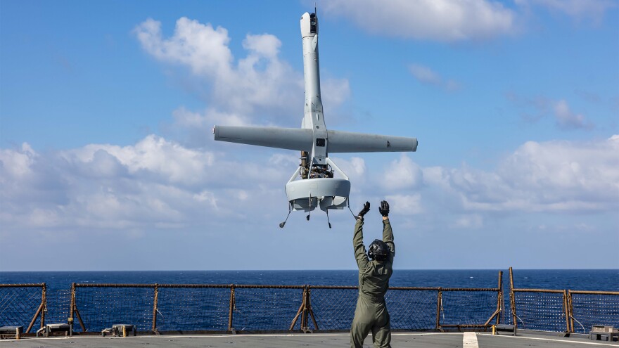 U.S. drone lands on USS Carter Hall in Mediterranean Sea. Feb. 9, 2024. Department of Defense